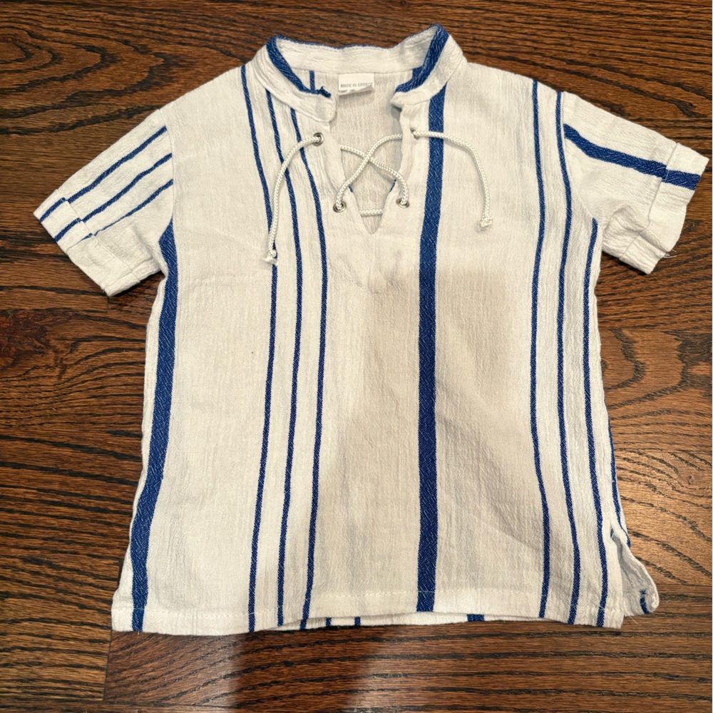Blue and White Greek Kids Woven Shirt